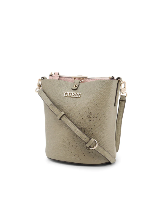 Borsa a mano Guess Amara in poliestere e tessuto con logo 4G colore verde modello HWSG8493010 dimensioni 22 x 205 x 14 cm.