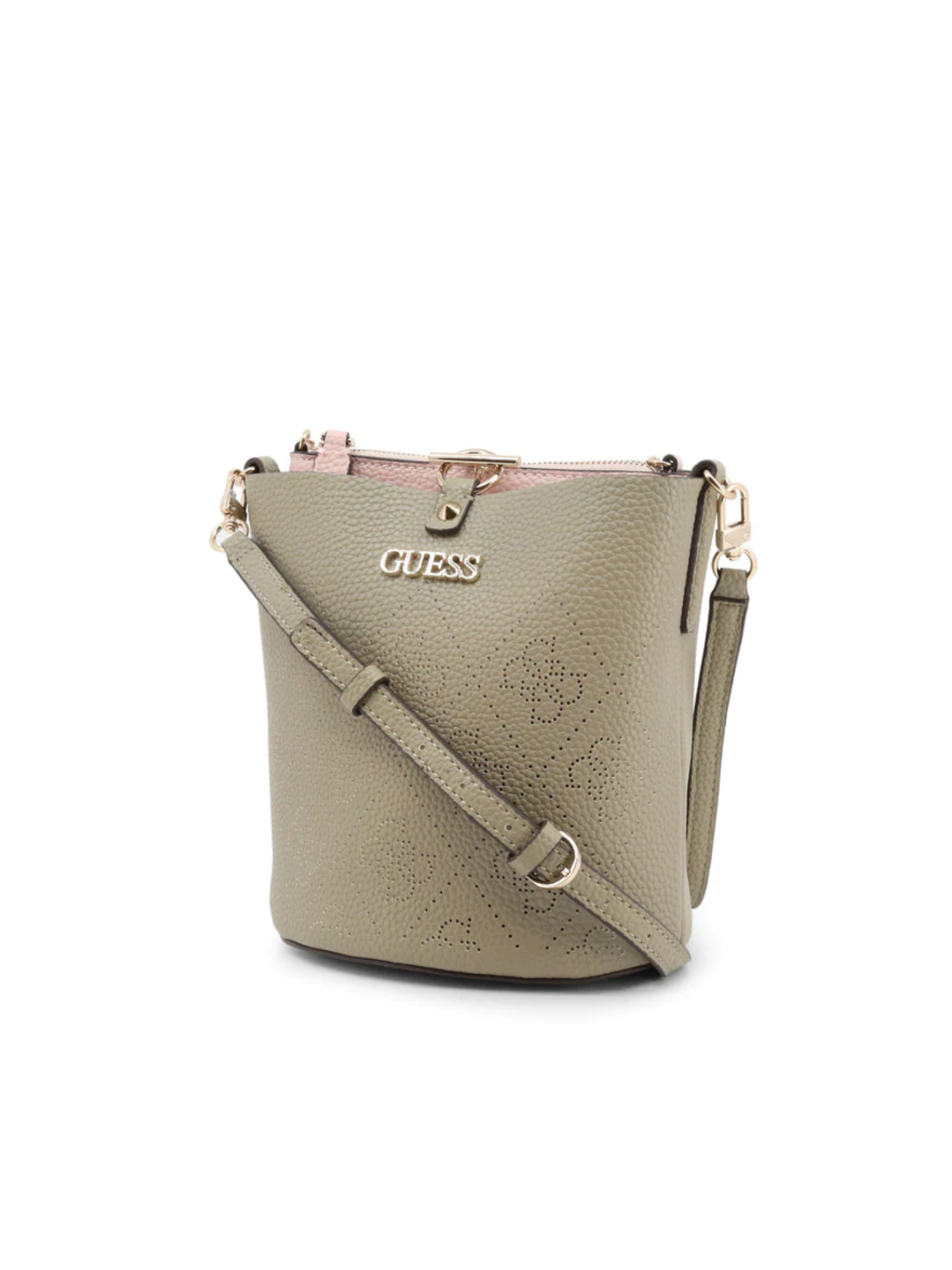 Borsa a mano Guess Amara in poliestere e tessuto con logo 4G colore verde modello HWSG8493010 dimensioni 22 x 205 x 14 cm.