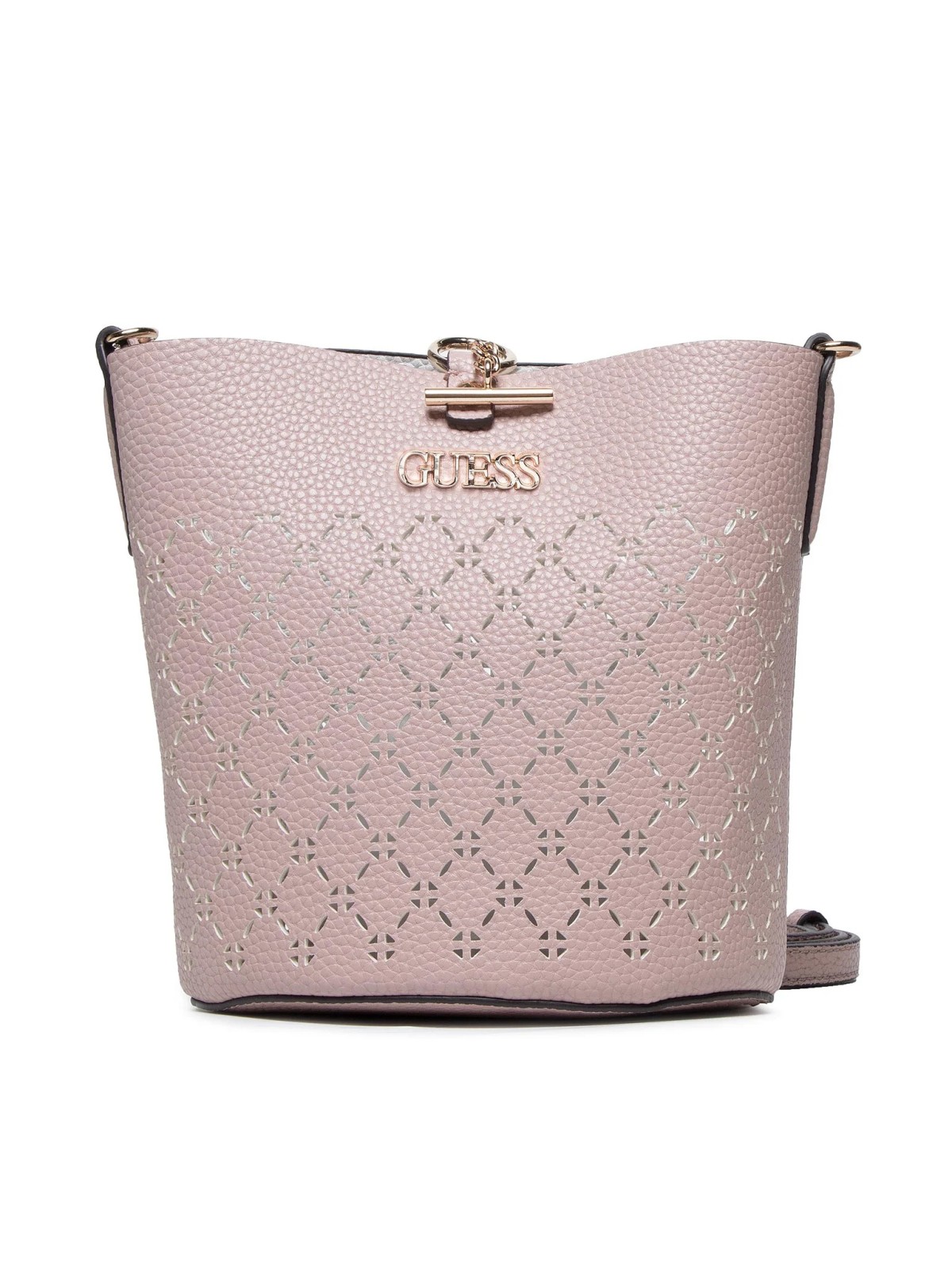Borsa a secchiello Guess Amara in pelle sintetica e tessuto rosa cipria HWXG8493010 donna 18/23 x 20 x 14 / 14/18 x 18 x 7 cm