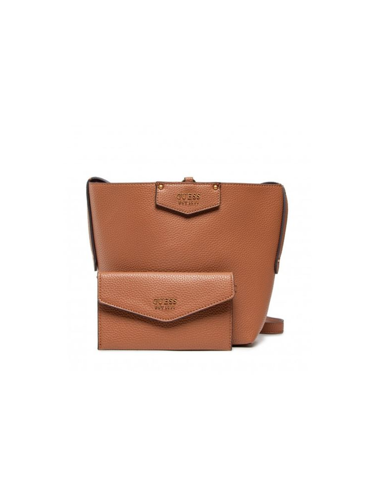 Borsa Guess Brenton in pelle ecologica e tessuto struttura rigida colore caramello modello 6432 donna dimensioni 22 x 18 x 9 cm.