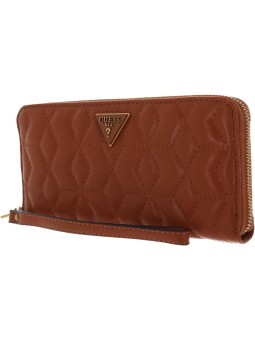 Portafoglio Guess Elenia in tessuto SLG con cerniera grande color cognac donna