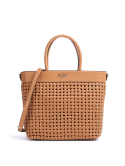 Borsa a mano Guess Sicilia in pelle sintetica e tessuto con scomparto foderato colore cognac HWWG8490230 30 x 30 x 12 cm.