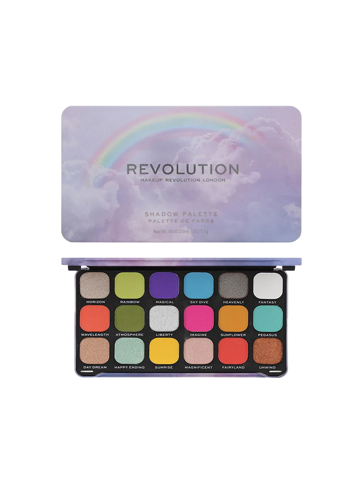Palette di ombretti Rainbow di Makeup Revolution 18 colori 198 g