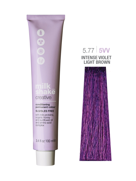 Tintura per capelli permanente Milk Shake Creative 5.775VV Viola Intenso Castano Chiaro 100ml