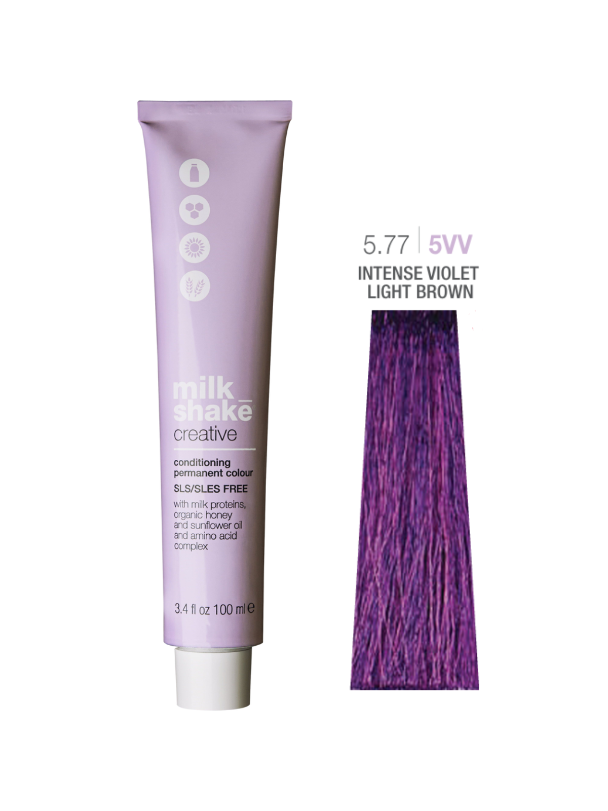 Tintura per capelli permanente Milk Shake Creative 5.775VV Viola Intenso Castano Chiaro 100ml