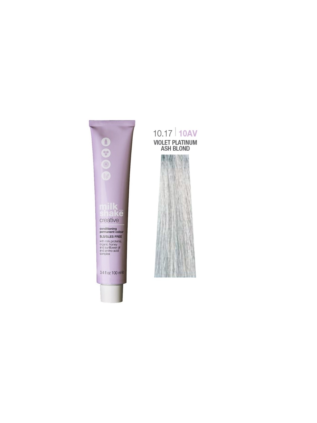 Tintura per capelli permanente Milk Shake Creative SLS/SLES-Free 10.1710AV Violetto Platino Biondo Cenere 100ml