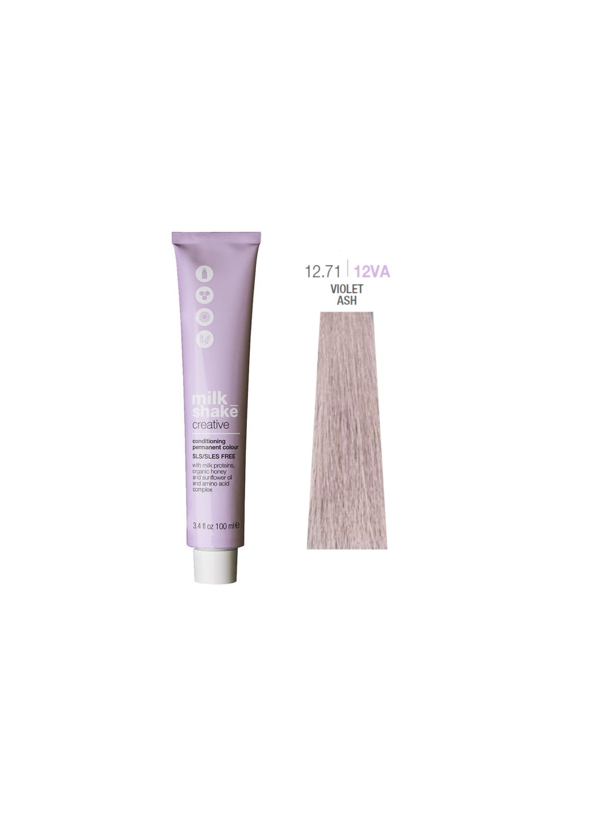 Tintura per capelli permanente Milk Shake Creative SLS/SLES-Free 12.7112VA Violet Ash 100ml