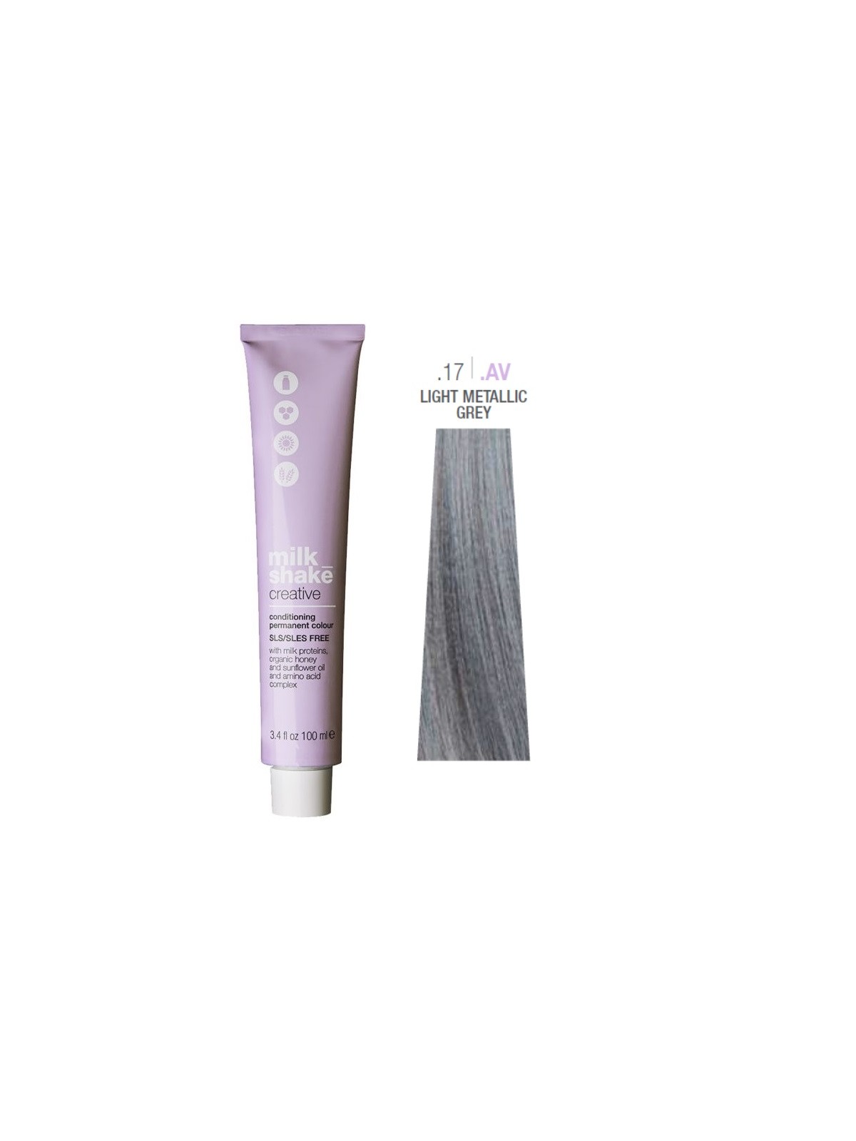 Tintura per capelli permanente Milk Shake Creative SLS/SLES-Free .17.AV Grigio metallizzato chiaro 100ml