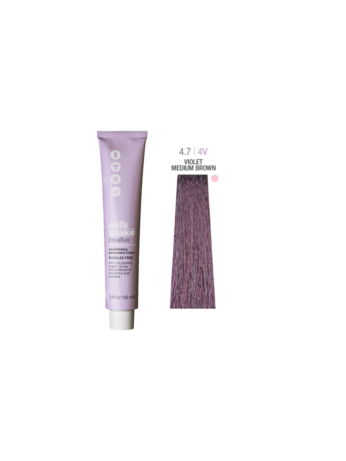 Tintura per capelli permanente Milk Shake Creative SLS/SLES-Free 4.74V Viola Castano Medio 100ml