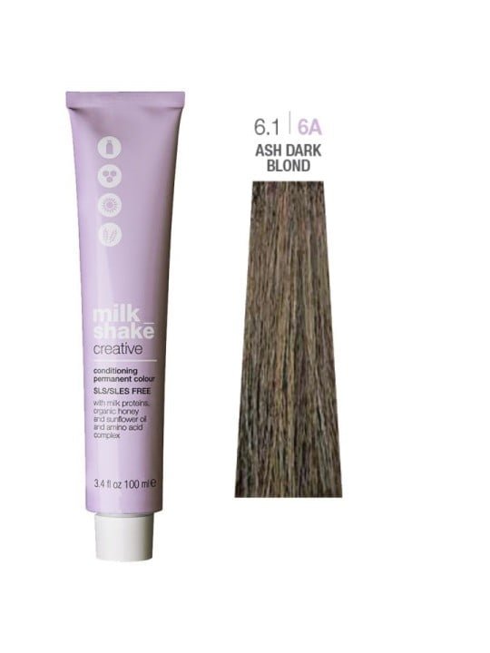 Tintura per capelli permanente Milk Shake Creative SLS/SLES-Free 6.16A Biondo cenere scuro 100ml