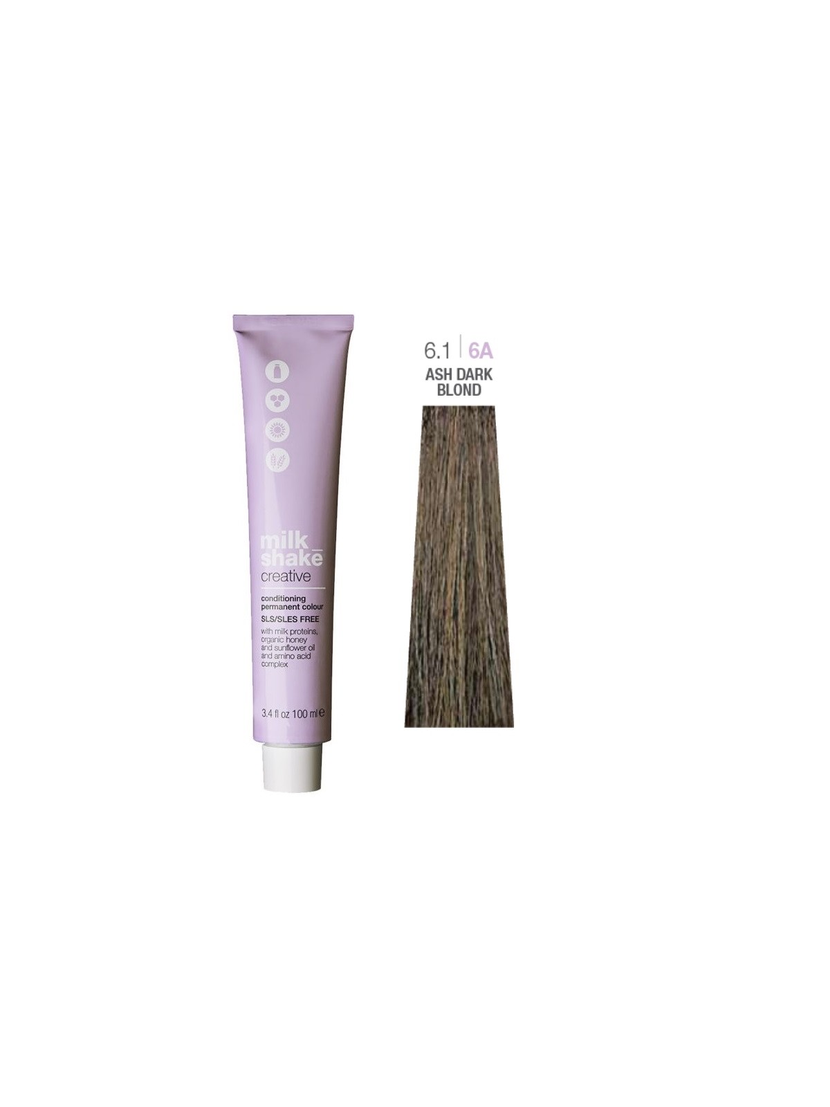 Tintura per capelli permanente Milk Shake Creative SLS/SLES-Free 6.16A Biondo cenere scuro 100ml