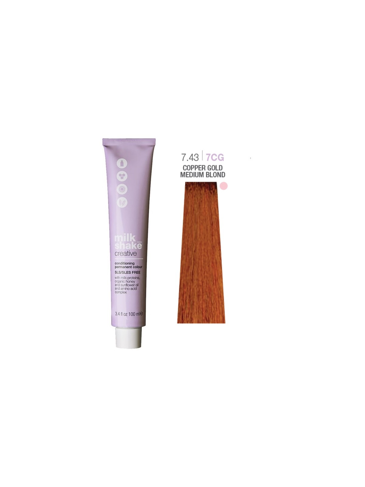 Tintura per capelli permanente Milk Shake Creative SLS/SLES-Free 7.437CG Biondo dorato ramato medio 100ml