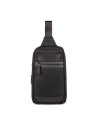 Borsa a tracolla monospalla Piquadro Trakai in pelle e tessuto nera 42021990 31 x 18 x 7 cm uomo