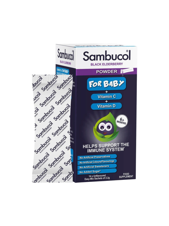 Sambucol Talco per Bambini Sambuco Nero Vitamine C e D Supporto al Sistema Immunitario 14 pezzi da 22 g