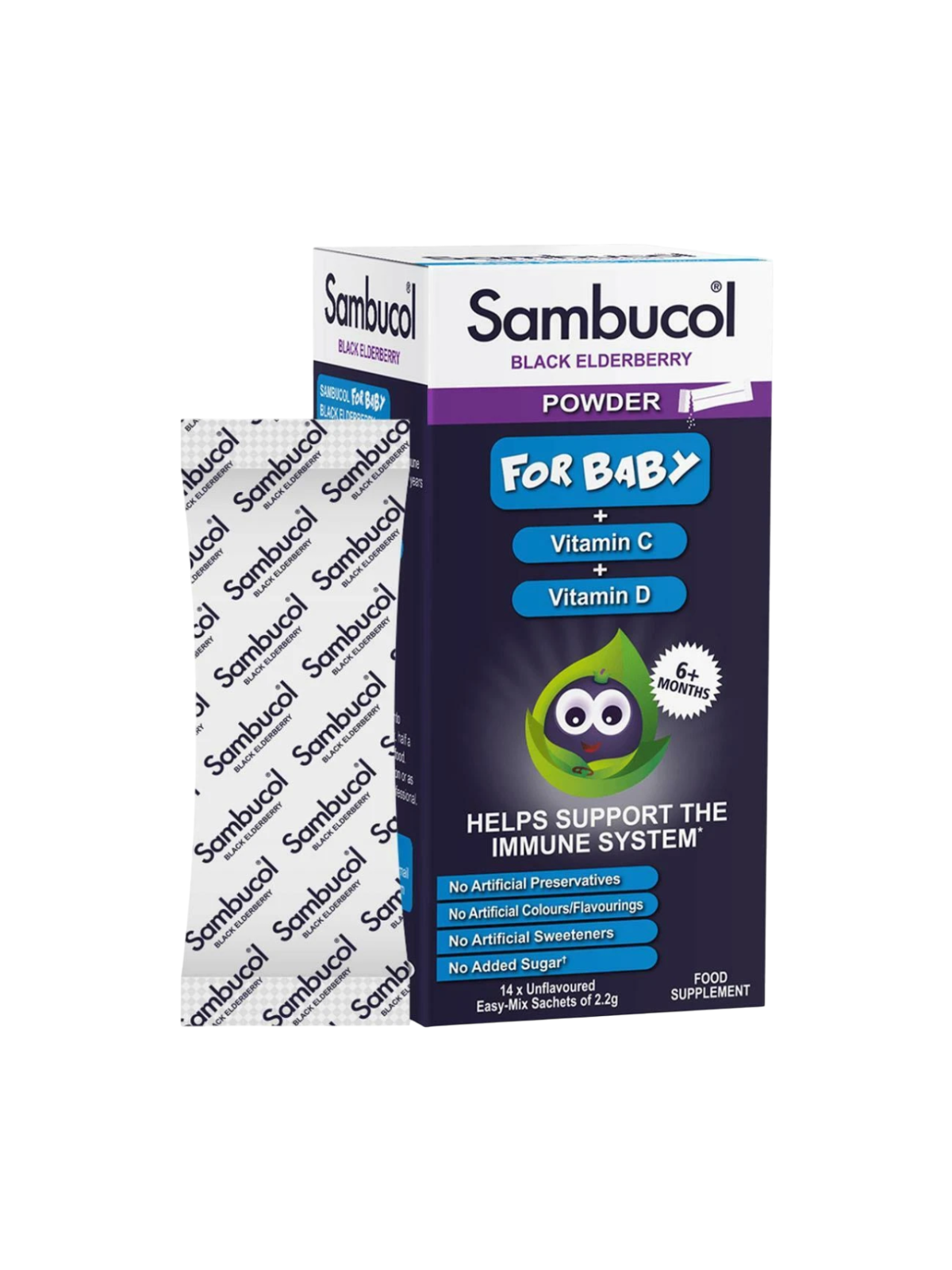Sambucol Talco per Bambini Sambuco Nero Vitamine C e D Supporto al Sistema Immunitario 14 pezzi da 22 g