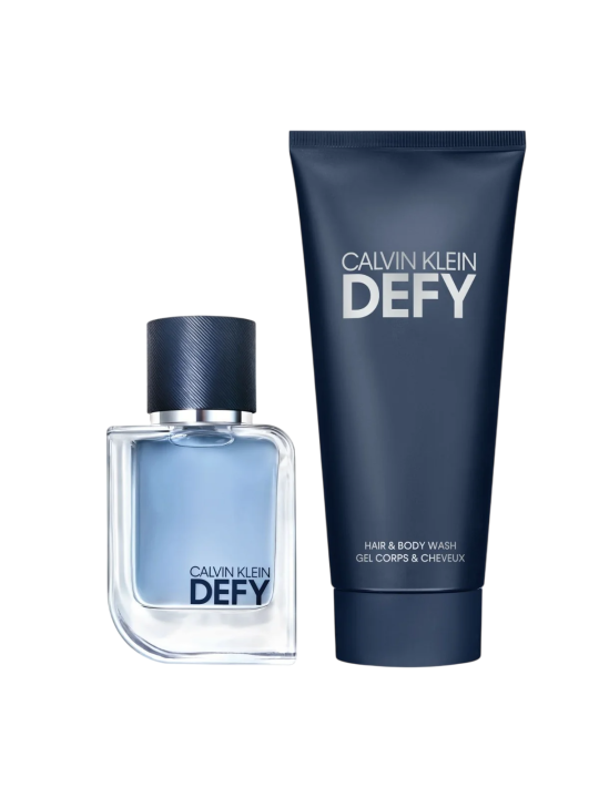 Set Calvin Klein: Defy Gel Doccia e Shampoo Legnoso-Aromatico 2 in 1 100ml + Defy Eau De Toilette uomo 50ml