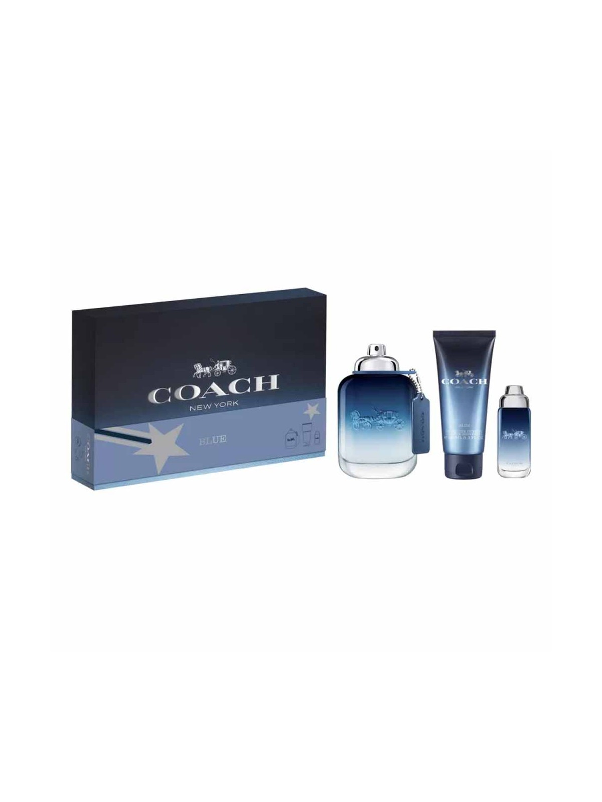 Set Coach: Blue Eau De Toilette uomo 100ml + Blue Eau De Toilette uomo 15ml + Blue Shower Gel Beard & Hair 100ml