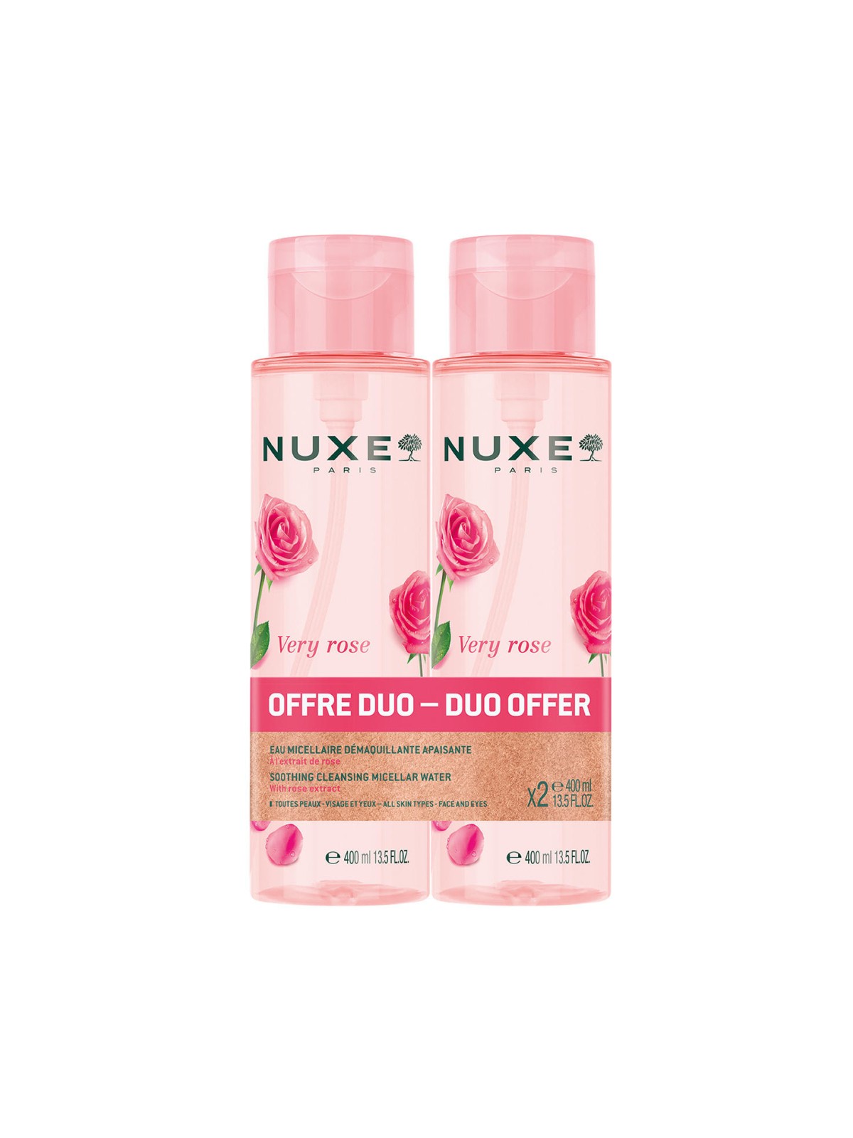 Set Duo Nuxe Very Rose Acqua Micellare Detergente e Lenitiva per Pelli Sensibili 2 pezzi 400ml