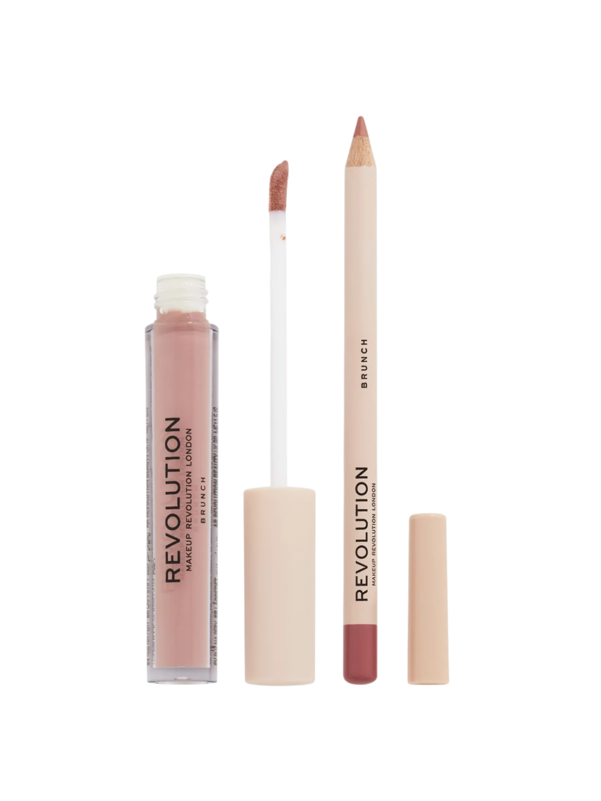 Set Makeup Revolution: Rossetto liquido Makeup Revolution Brunch 3ml + Matita labbra di precisione Makeup Revolution Brunch 1 g