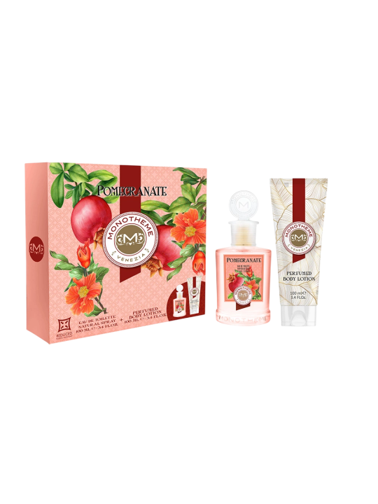Set Monotema: Eau de Toilette Melograno donna 100ml + Gel doccia detergente al melograno per tutti i tipi di pelle 100ml