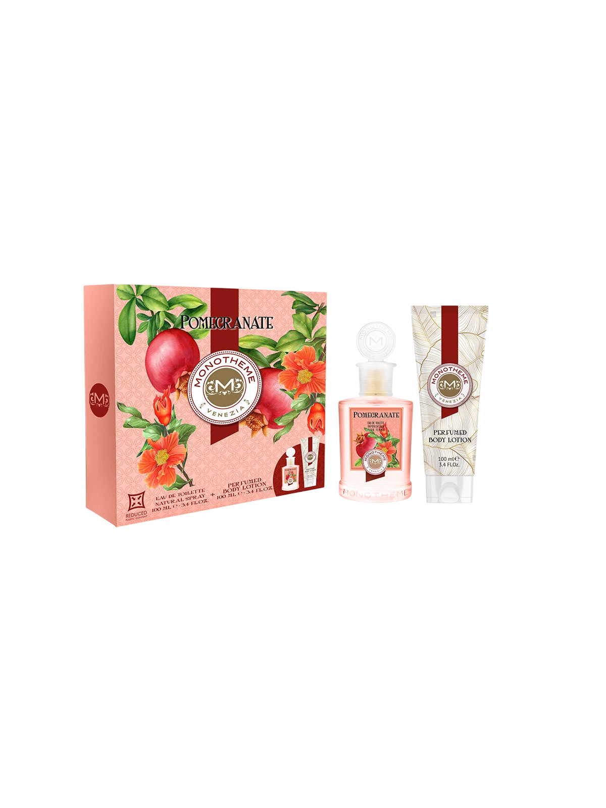 Set Monotema: Eau de Toilette Melograno donna 100ml + Gel doccia detergente al melograno per tutti i tipi di pelle 100ml