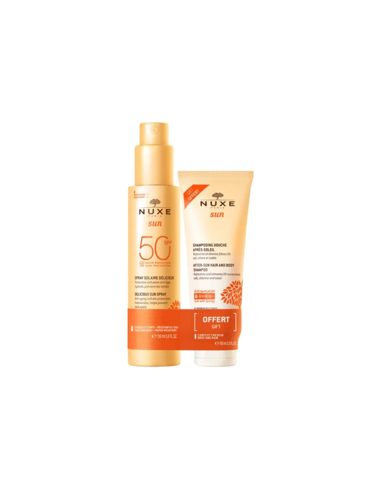 Set Nuxe: Shampoo doposole Sun per capelli e corpo 100ml + Spray solare Sun SPF 50 150ml