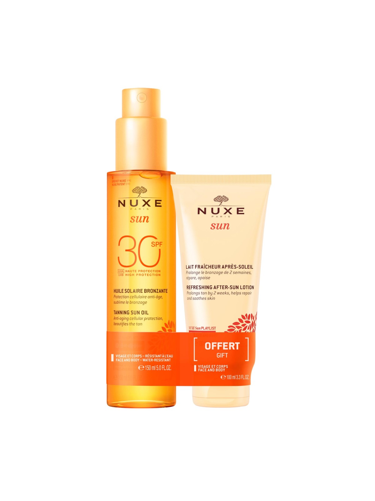 Set Nuxe: Olio abbronzante anti-età Sun SPF 30 150ml + Lozione doposole rinfrescante Sun 100ml