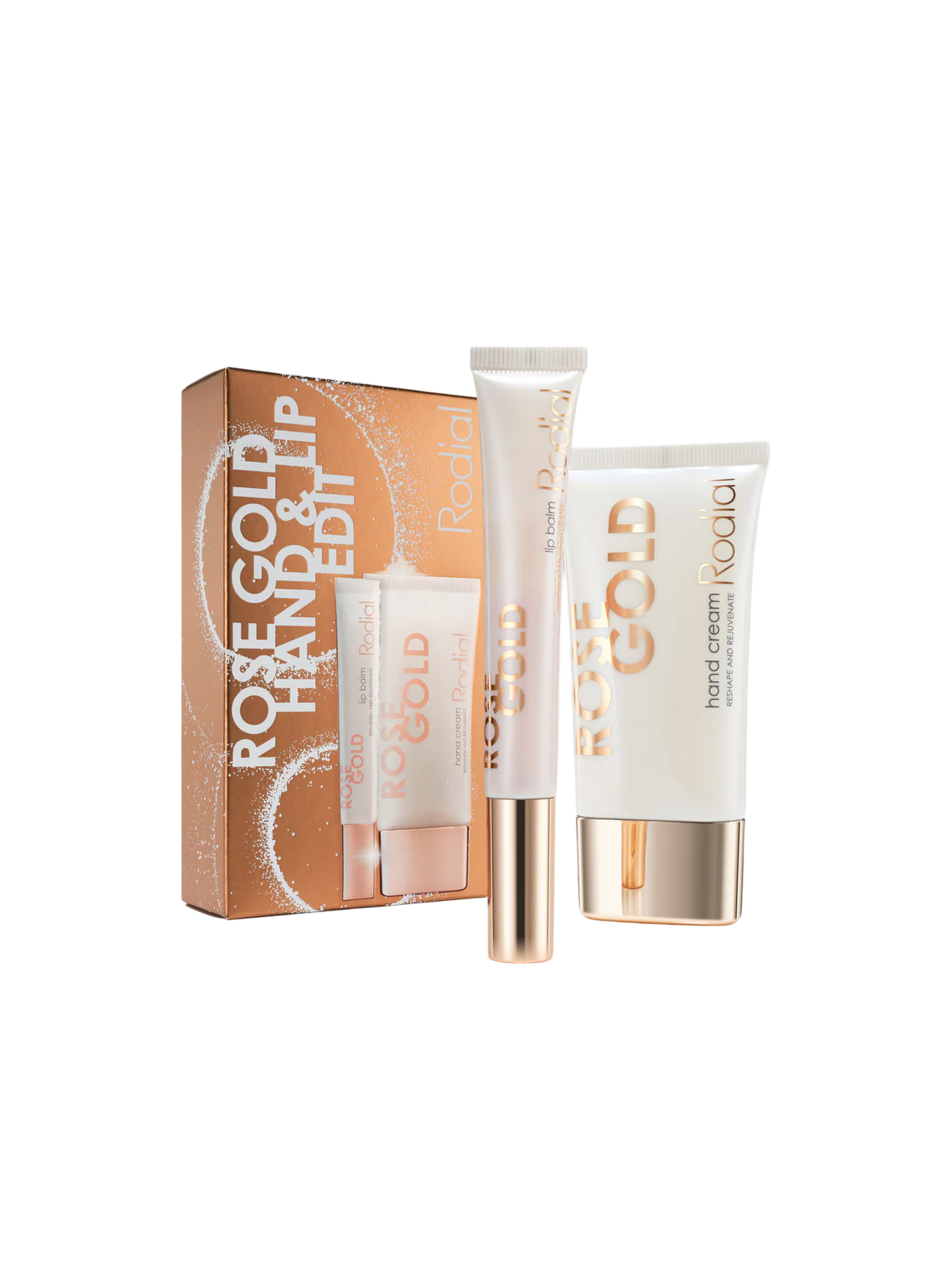 Set Rodial: Crema mani rigenerante oro rosa 40ml + Balsamo labbra oro rosa 10ml
