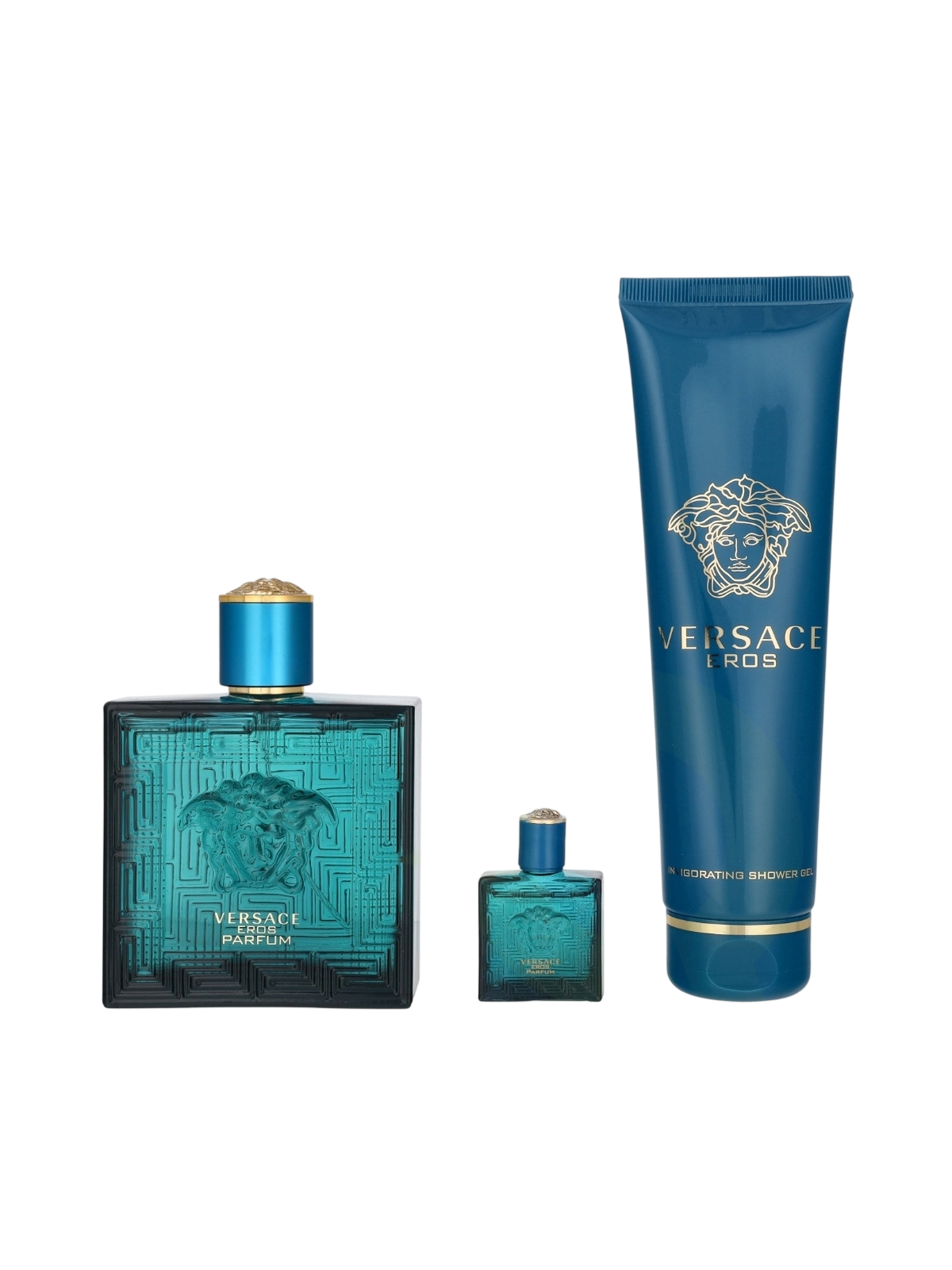 Set Versace: Eros Eau De Toilette uomo 100ml + Eros Eau De Toilette uomo 5ml + Eros Gel doccia per tutti i tipi di pelle 150ml