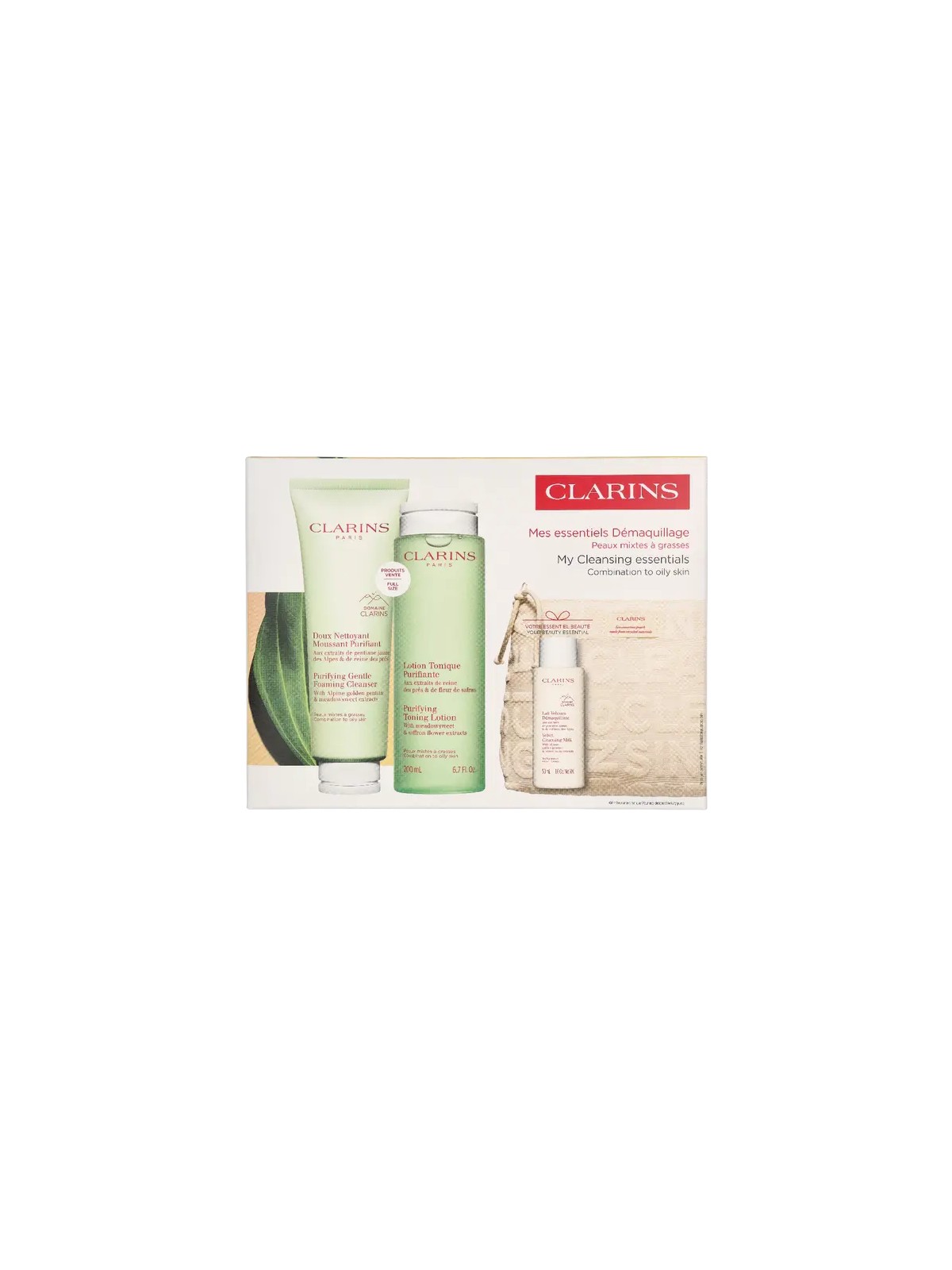 Clarins Cleansing Combination Set Foaming Cleanser 125ml Lotion 200ml Milk 50ml Purse 8,5g