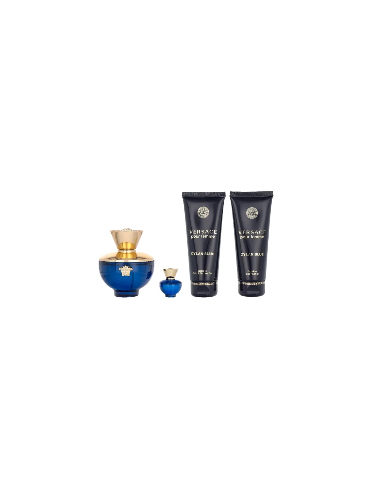 Versace Dylan Blue Pour Femme Giftset eau de parfum Spray 100ml eau de parfum Spray 5ml Body Lotion 100ml Bath & Shower Gel 100