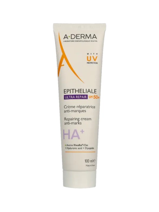 A-Derma Epitheliale Ultra Repair Crema riparatrice quotidiana senza parabeni per viso e corpo SPF 50+ 100ml