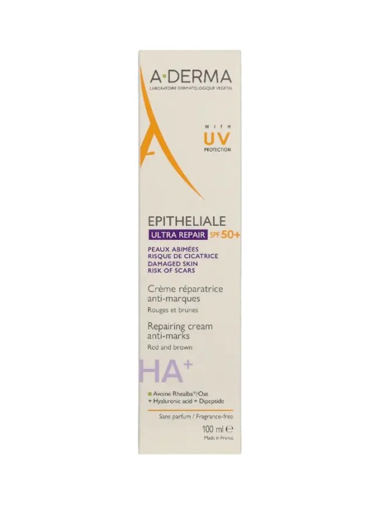 A-Derma Epitheliale Ultra Repair Crema riparatrice quotidiana senza parabeni per viso e corpo SPF 50+ 100ml