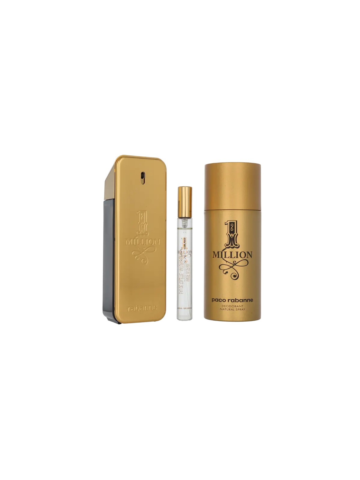 Rabanne 1 million set 3 pezzi Eau de Toilette spray 100 ml + Deodorant spray 150 ml + Eau de Toilette spray 10 ml uomo