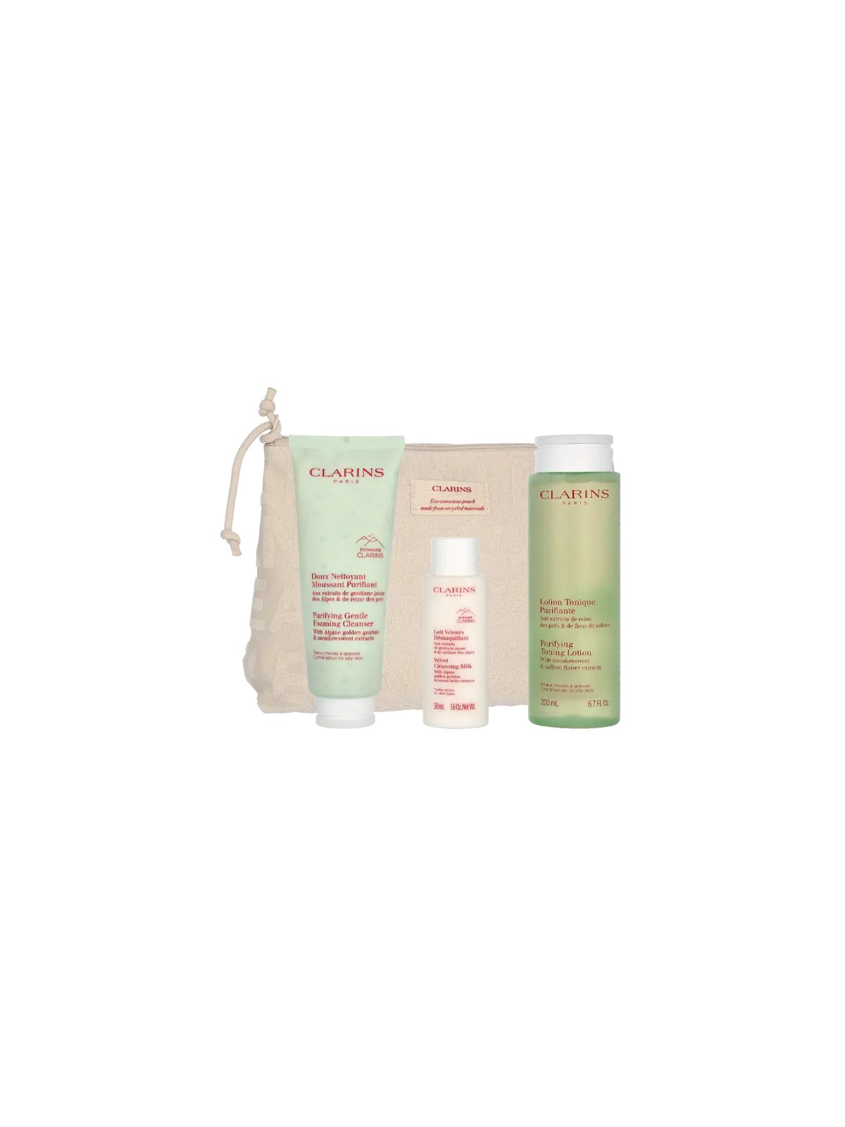 Clarins Cleansing Combination Set Foaming Cleanser 125ml Lotion 200ml Milk 50ml Purse 8,5g