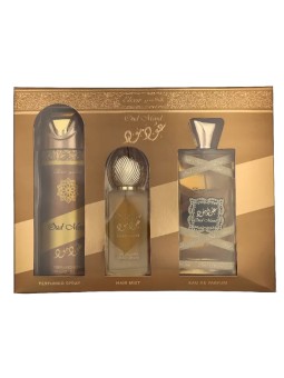 Lattafa SET Oud Mood Elixir eau de parfum spray 100ml + SPRAY PER CAPELLI 50ml + DEODORANTE spray 200ml