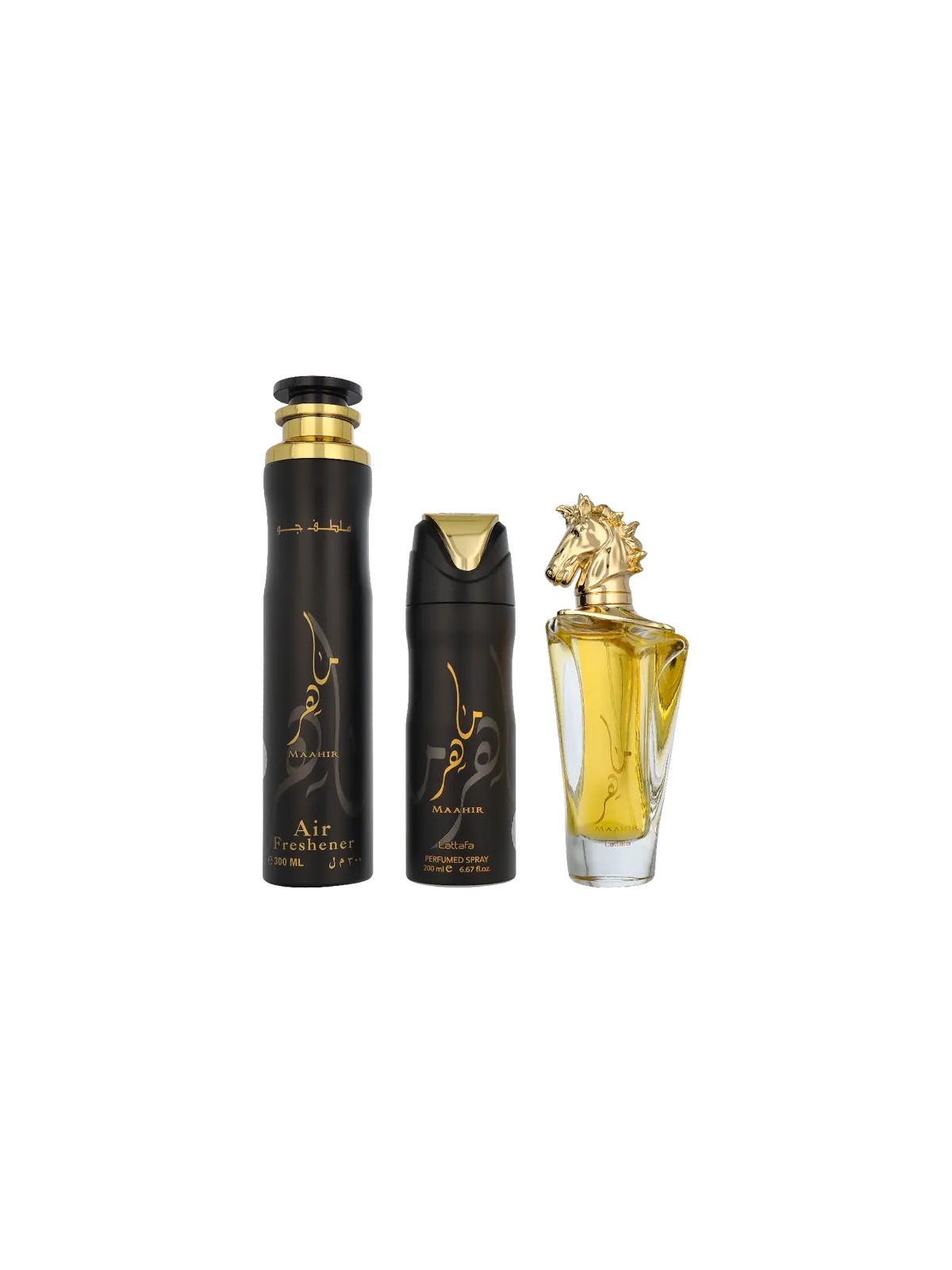 Lattafa SET Maahir eau de parfum spray 100ml + SPRAY PROFUMATO 200ml + DEODORANTE PER AMBIENTI 300ml
