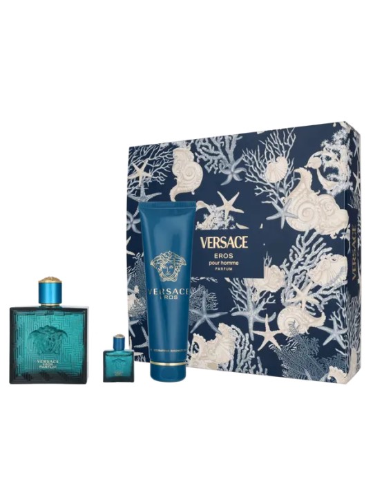 Set Versace: Eros Eau De Toilette uomo 100ml + Eros Eau De Toilette uomo 5ml + Eros Gel doccia per tutti i tipi di pelle 150ml