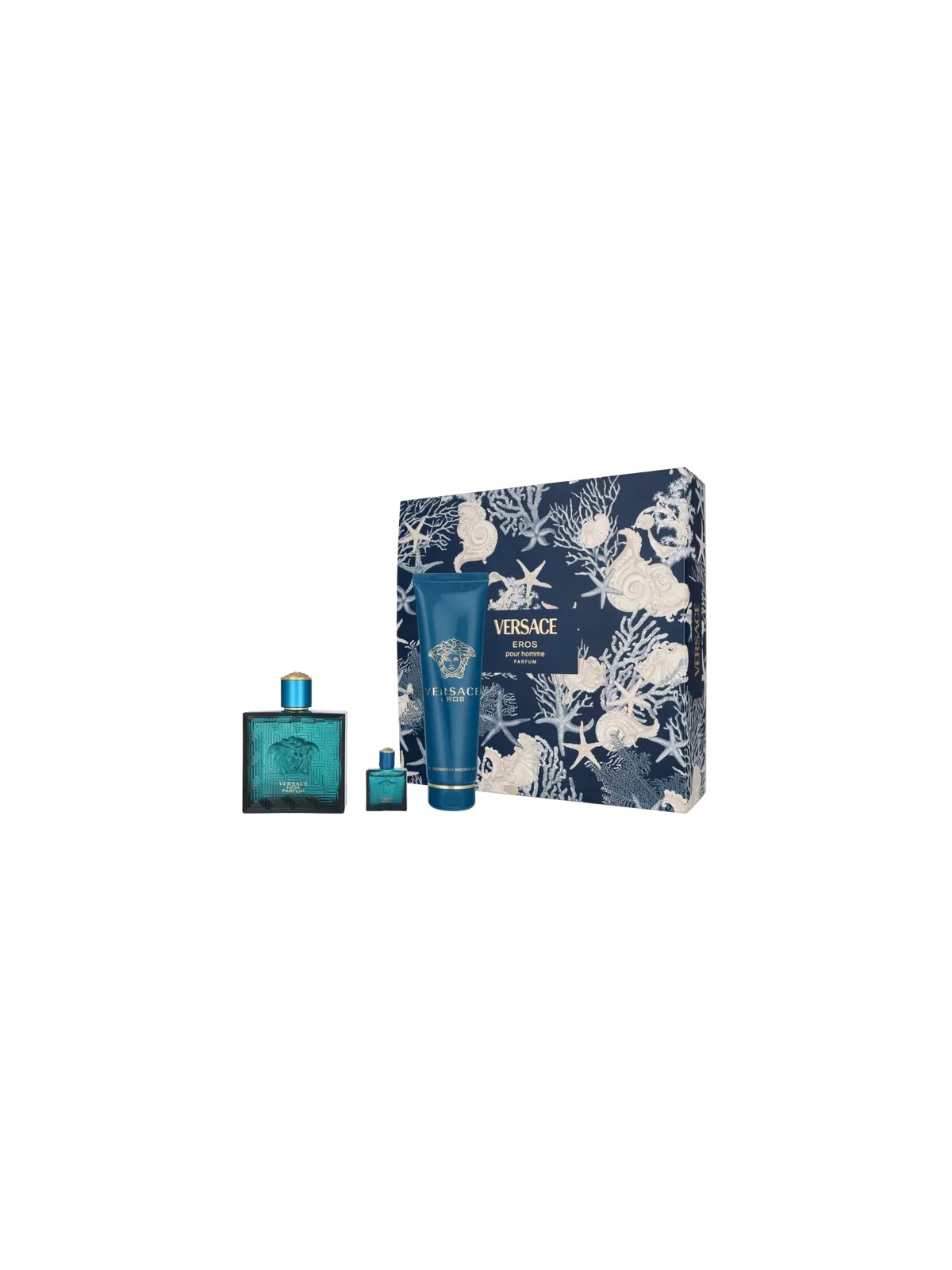 Set Versace: Eros Eau De Toilette uomo 100ml + Eros Eau De Toilette uomo 5ml + Eros Gel doccia per tutti i tipi di pelle 150ml