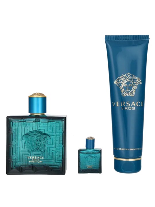 Set Versace: Eros Eau De Toilette uomo 100ml + Eros Eau De Toilette uomo 5ml + Eros Gel doccia per tutti i tipi di pelle 150ml