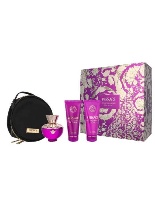 Set regalo Versace Dylan Purple: eau de parfum 100ml, latte corpo 100ml, gel doccia 100ml e cosmetico tatiōka donna