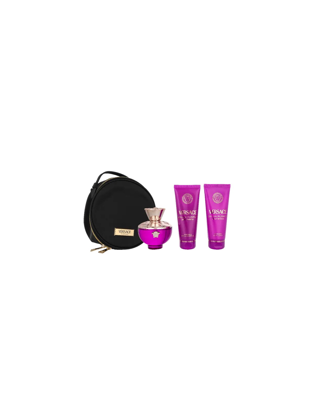 Set regalo Versace Dylan Purple: eau de parfum 100ml, latte corpo 100ml, gel doccia 100ml e cosmetico tatiōka donna