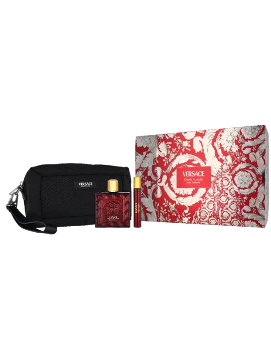 Versace Set da 3 pezzi EROS FLAME Eau de Parfum spray 100 ml + Eau de Parfum spray 10 ml + Toiletry bag unisex
