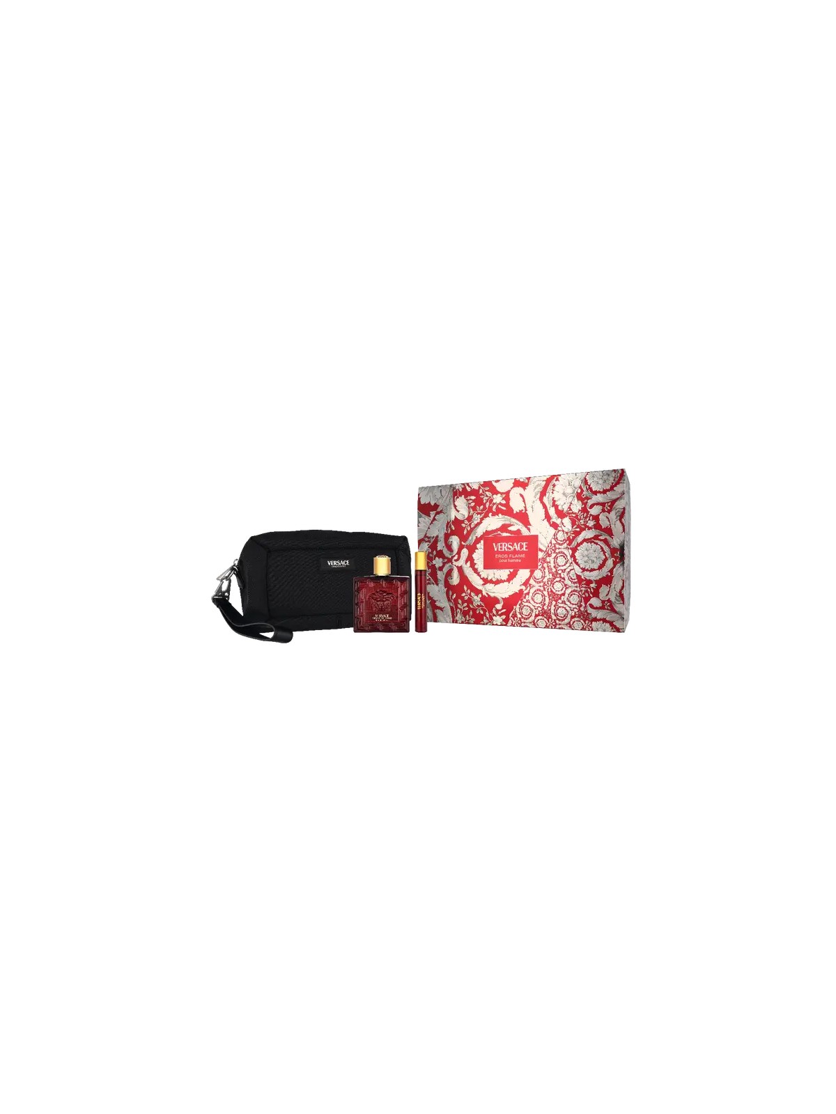 Versace Set da 3 pezzi EROS FLAME Eau de Parfum spray 100 ml + Eau de Parfum spray 10 ml + Toiletry bag unisex