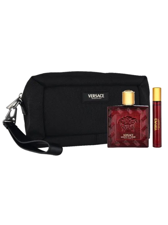 Versace Set da 3 pezzi EROS FLAME Eau de Parfum spray 100 ml + Eau de Parfum spray 10 ml + Toiletry bag unisex