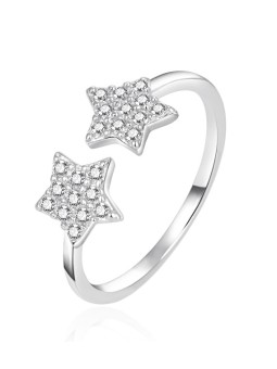 Agato Anello aperto in argento Stelle con zirconi AGT-R11W - Diametro: 57 mm donna