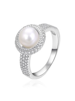 Agato Anello in argento abbagliante con perla autentica AGT-R10W - Diametro: 52 mm donna