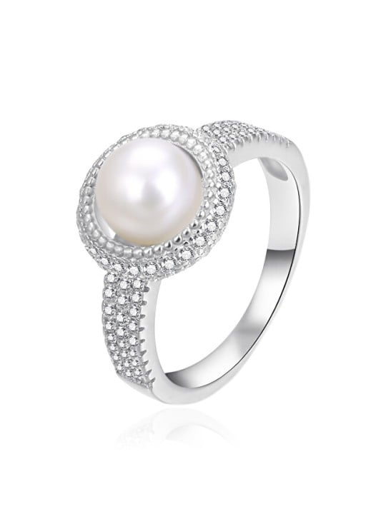 Agato Anello in argento abbagliante con perla autentica AGT-R10W - Diametro: 52 mm donna