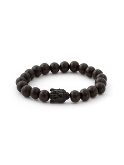 Agato Bracciale in perline di legno di ebano MINK03 - Lunghezza: 17 cm unisex