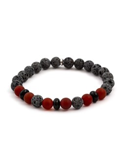 Agato Bracciale di perline in onice, pietra lavica e corniola MINK65 - Lunghezza: 19 cm unisex
